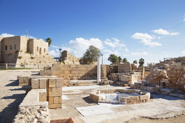 Wall Mural - The architecture of the Roman period in the national park Caesarea on the Mediterranean coast of Israel