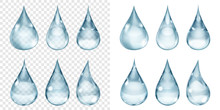 Set Of Transparent And Opaque Drops In Gray Colors. Transparency Only In Vector Format. Can Be Used With Any Background