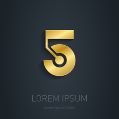 Poster - number five gold logo. award 3d icon. metallic logotype template