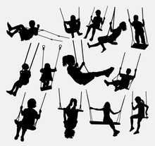 Swing Children Male And Female Silhouette. Good Use For Symbol, Logo, Element, Sign, Mascot, Or Any Design You Want. Easy To Use.