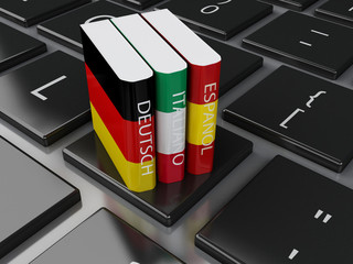 Poster - 3d Dictionaries on computer keyboard. E-learning
