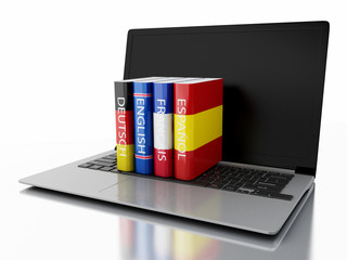 Poster - 3d Laptop with Dictionaries. E-learning