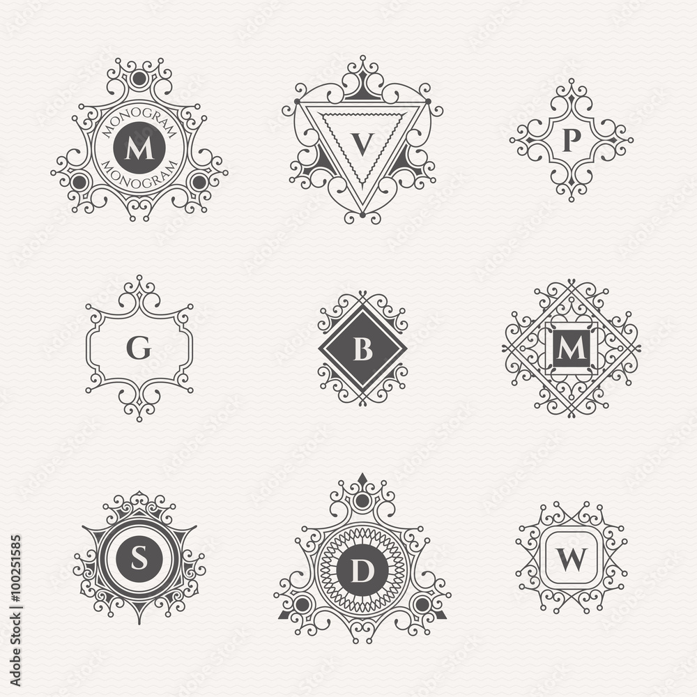 Set of decorative monograms. Design collection for labels, invitations ...