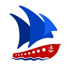 Wall Mural - Ship with blue sails.