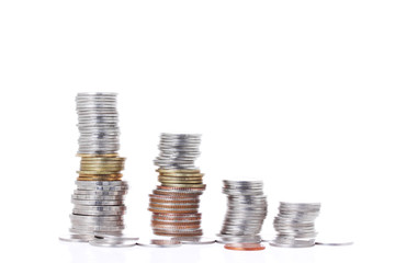 Coin stack on white background