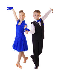 Poster - Happy little girl in blue dancing dress