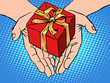 Male hands heart shape gift box
