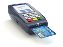 POS Terminal With Credit Card Isolated On White. Paying.