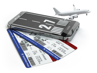 buying airline tickets online concept. smartphone or mobile pho