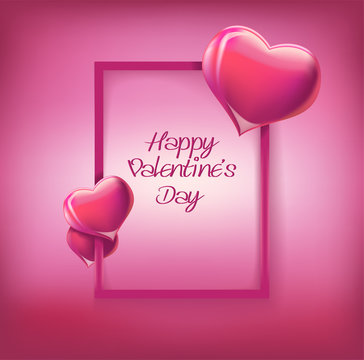 Happy Valentine's Day lettering Greeting Card on pink background