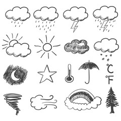 doodle illustration of weather icons