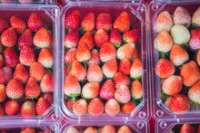 Closeup Pack Of Fresh Strawberry On Shelf, Thailand