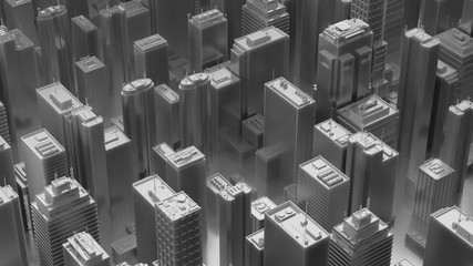 Poster - abstract city background, random buildings with subsurface scattering material and reflections