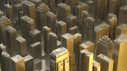 Poster - abstract city background, random buildings with subsurface scattering material and reflections