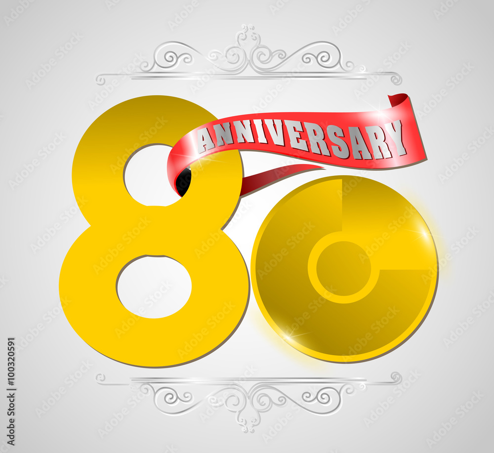 Golden and ribbon Template logo 80th anniversary, vector illustrator ...
