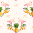 Geometric Pineapple and Flamingo Background - Seamless Pattern