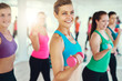 © Flamingo Images - Close-up of group of young women doing exercise with dumbbells