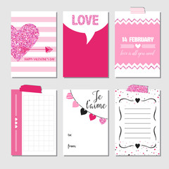 Sticker - Set of Love Cards with Pink Glitter - Wedding, Valentine's Day