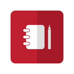 White Note Book flat icon on red rounded square on white