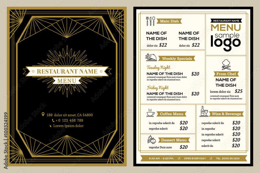Restaurant or cafe menu cover design template with vintage retro Stock Vector | Adobe Stock restaurant-or-cafe-menu-cover-design-template-with-vintage-retro-stock-vector-adobe-stock