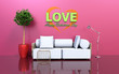 Modern love happy valentines day living room with sofa tree and a lamp 3d rendering