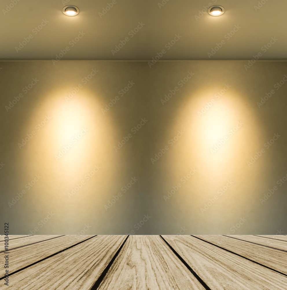 Empty Wooden Perspective Platform with Lamp Shade from Small Lamp on ...