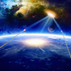 Wall Mural - aliens spaceship hits planet earth