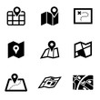 Vector black map icon set. Map Icon Object, Map Icon Picture, Map Icon Image - stock vector