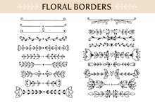 Floral Vintage Borders And Scroll Elements. Hand Drawn Vector Design Elements