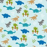 Fototapeta Dinusie - Seamless pattern with dinosaurs.