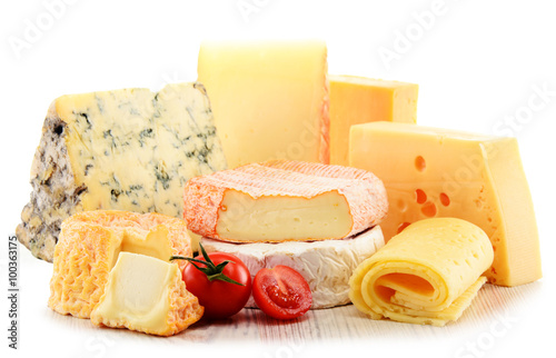 Fotografie, Obraz Different sorts of cheese isolated on white background