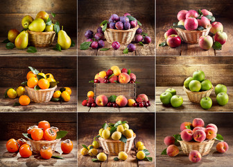 Canvas Print - collage of various fruits on wooden table