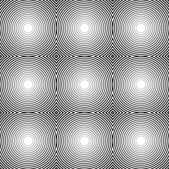 Poster - Radiating, radial circles monochrome pattern / background. Abstr