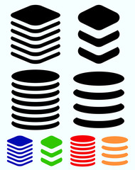 Poster - Tower symbols. Stacked cylindrical, squarish barrel shapes.