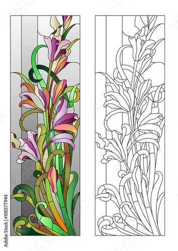 Obraz w ramie floral stained-glass pattern