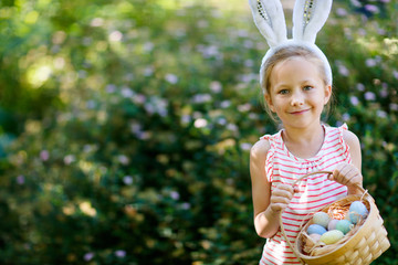 Poster - Little girl with Easter eggs