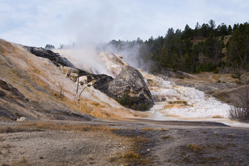 Palette Spring with Devil's Thumb in Yellowstone National Park