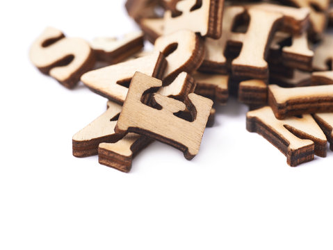 Pile of wooden letters isolated