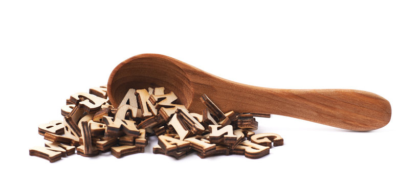 Pile of wooden letters isolated