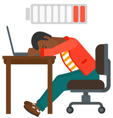 Wall Mural - Man sleeping at workplace.