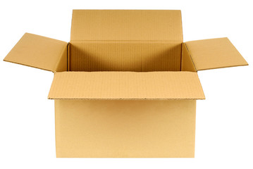 open plain brown blank cardboard box isolated on white background photo