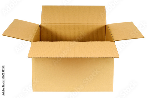 Cuadros en Lienzo Open plain brown blank cardboard box isolated on white background