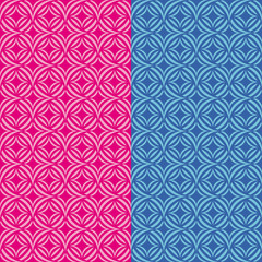 Set two fun patterns with stylized pink and blue flowers