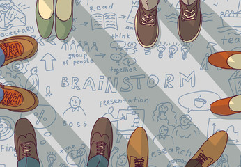 Wall Mural - Creative team group people ideas brainstorm doodles. 