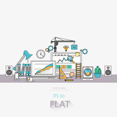 Fototapete - flat design of website under construction, web page building process, site form layout and menu butt