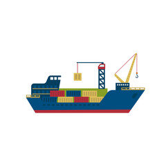 Sticker - Tanker Cargo Ship with Containers. Vector Illustration