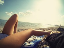 Antalya, Beach, Antalia Coast, Calm Sea, The Girl And The Guy On Vacation, Sexy, Pebble Beach, Girl In A Blue Bathing Suit
