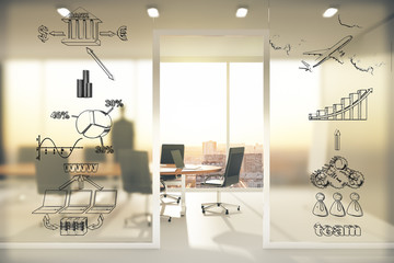 Aufkleber - Business scheme concept on transparent wall in conference room a