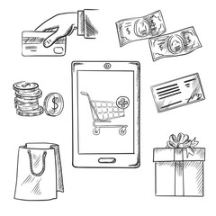 Aufkleber - E-commerce and shopping sketch icons