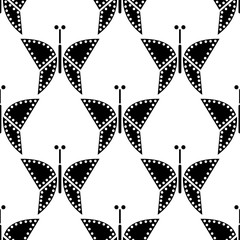 Wall Mural - Seamless vector pattern with insects, symmetrical black and white background with butterflies.